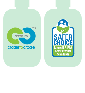 Icon of bottles with the EPA Safer Choice logo and Cradle to Cradle logo